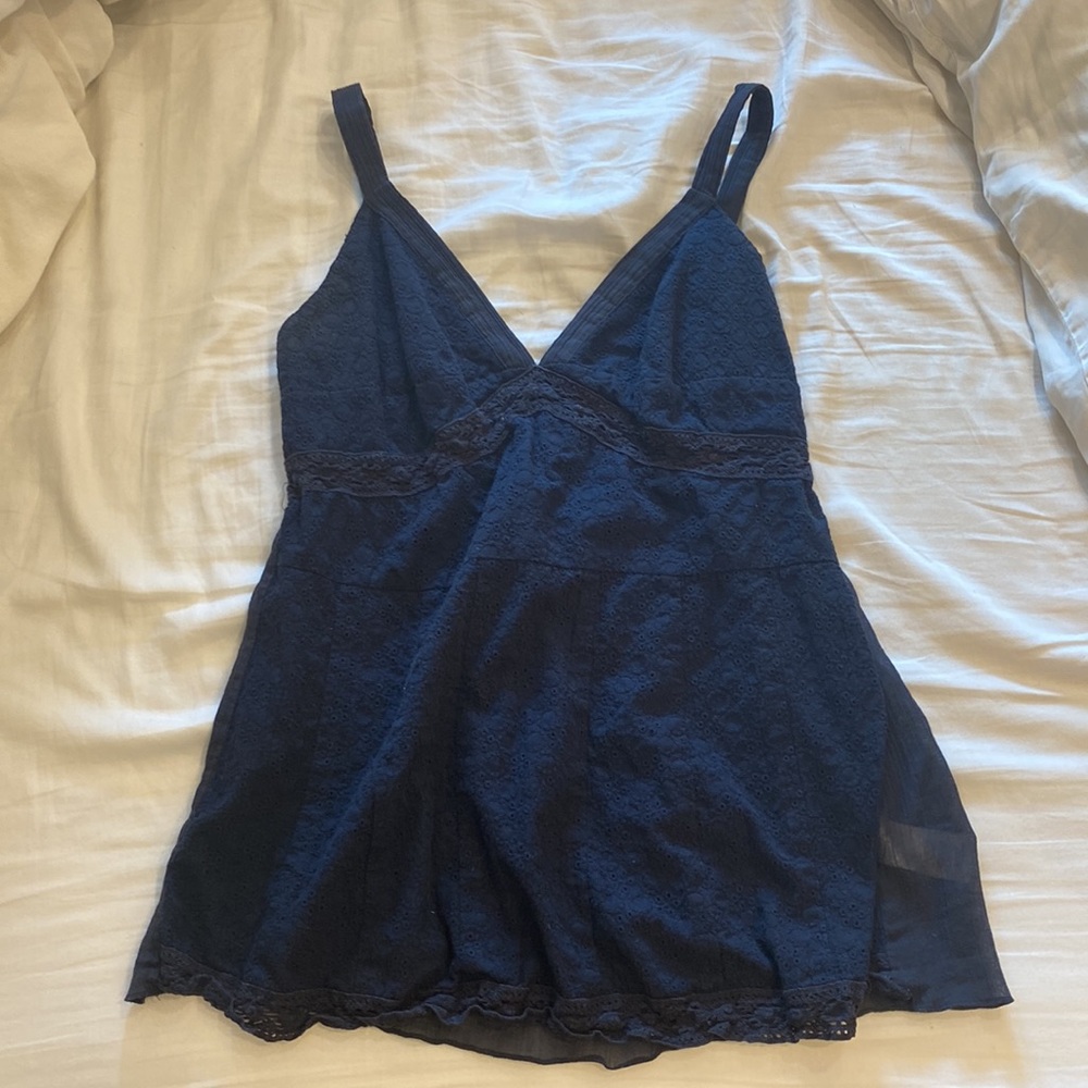 Michael Kors Navy Eyelet lace babydoll camisole